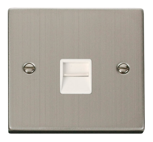 Click Deco Stainless Steel 1G Single BT/Telephone Slave Outlet White Insert