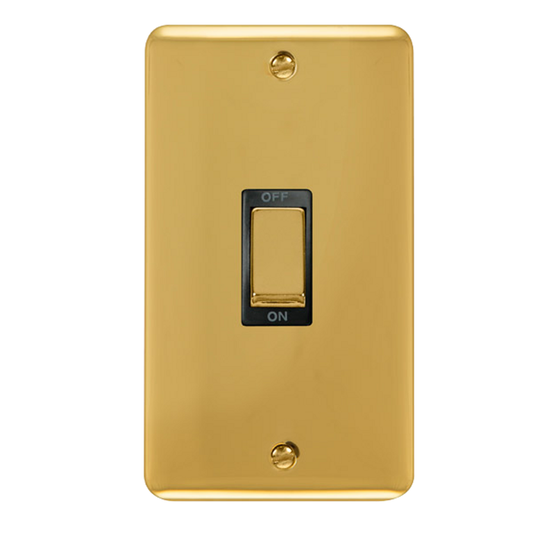 Click Deco Plus Polished Brass 2G 45A DP Vertical Switch Black Insert