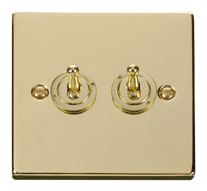 Click Deco Polished Brass 2G 2W Double Dolly Light Switch