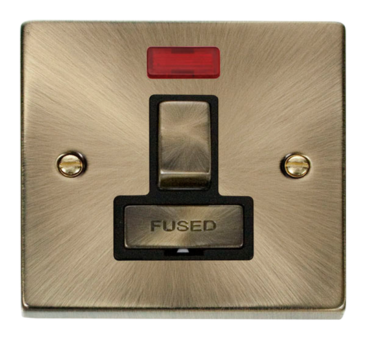 Click Deco Antique Brass 1G 13A Switched Fused Connection Unit & Neon Black Insert