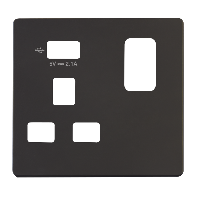 Click Definity Screwless Black 1G 13A Single Switched Socket c/w 1 x USB Outlet Black Insert