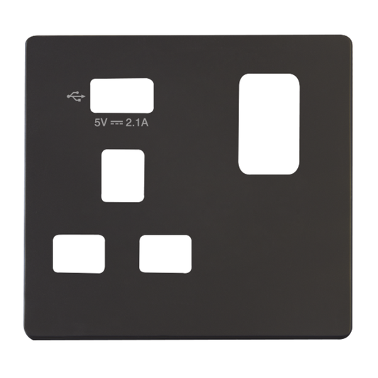 Click Definity Screwless Black 1G 13A Single Switched Socket c/w 1 x USB Outlet Black Insert