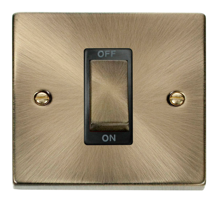 Click Deco Antique Brass 1G 45A DP Switch Black Insert