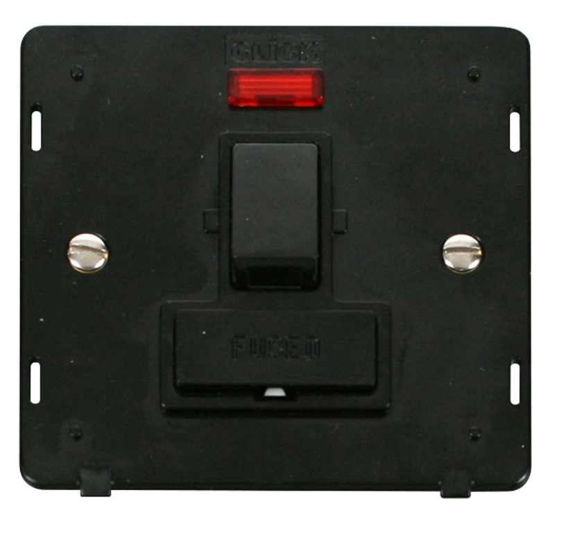 Click Definity Screwless Black 1G 13A Switched Fused Connection Unit & Neon Black Insert