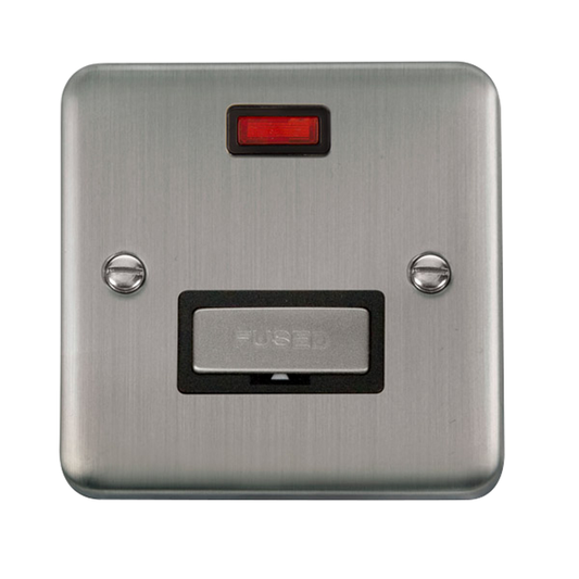 Click Deco Plus Stainless Steel 1G 13A Unswitched Fused Connection Unit & Neon Black Insert