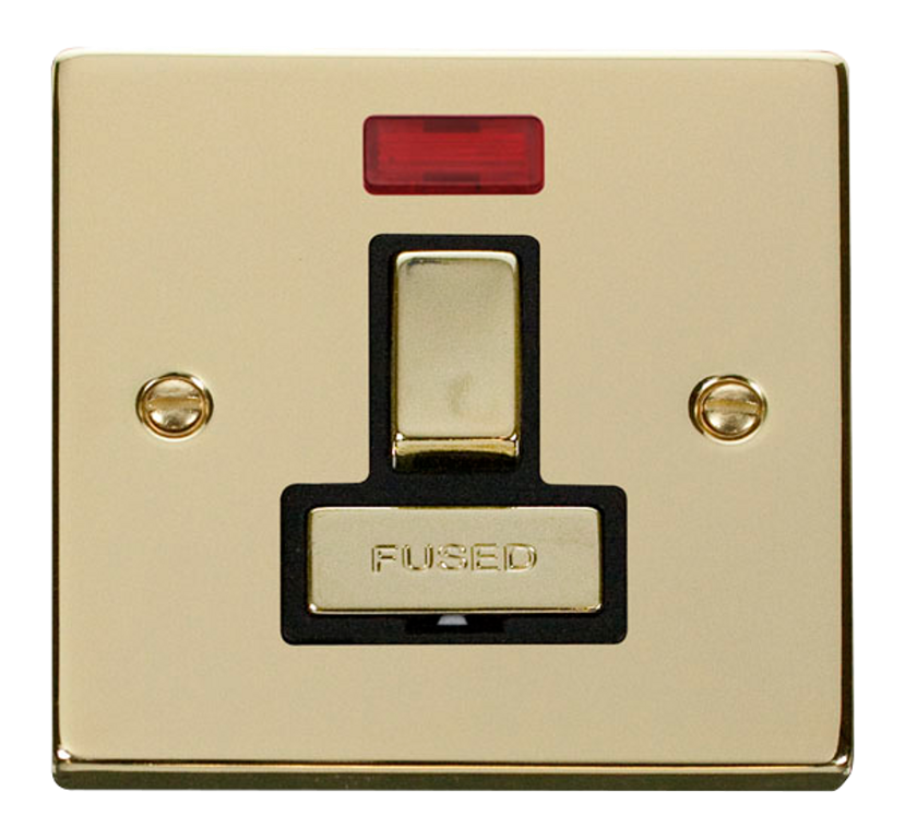 Click Deco Polished Brass 1G 13A Switched Fused Connection Unit & Neon Black Insert