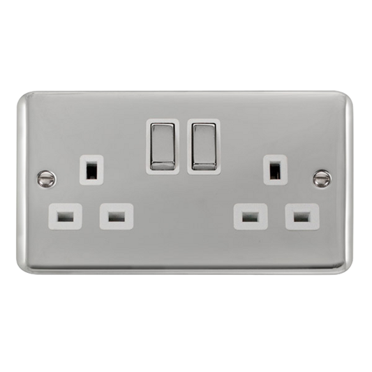 Click Deco Plus Polished Chrome 2G 13A Double Switched Socket White Insert