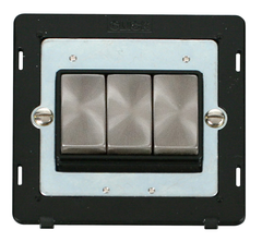 Click Definity Screwless Brushed Stainless 3G 2W Triple Light Switch Black Insert