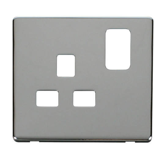 Click Definity Screwless Polished Chrome 1G 13A Single Switched Socket Black Insert
