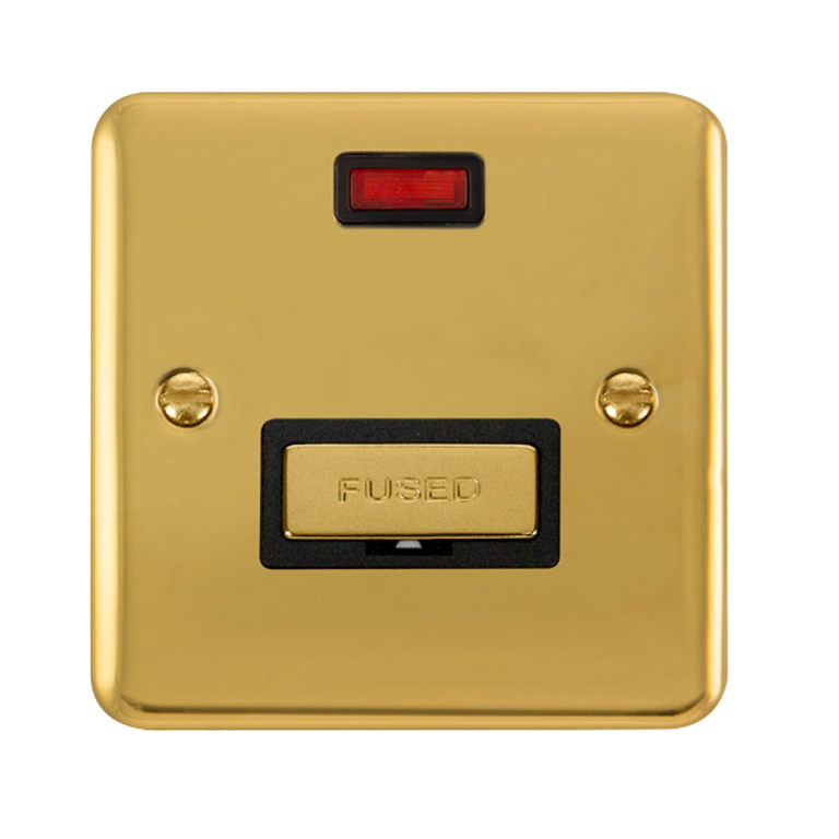 Click Deco Plus Polished Brass 1G 13A Unswitched Fused Connection Unit & Neon Black Insert