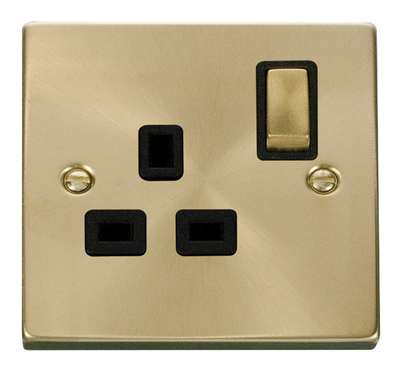 Click Deco Satin Brass 1G 13A Single Switched Socket Black Insert