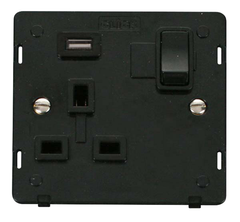 Click Definity Screwless Black 1G 13A Single Switched Socket c/w 1 x USB Outlet Black Insert
