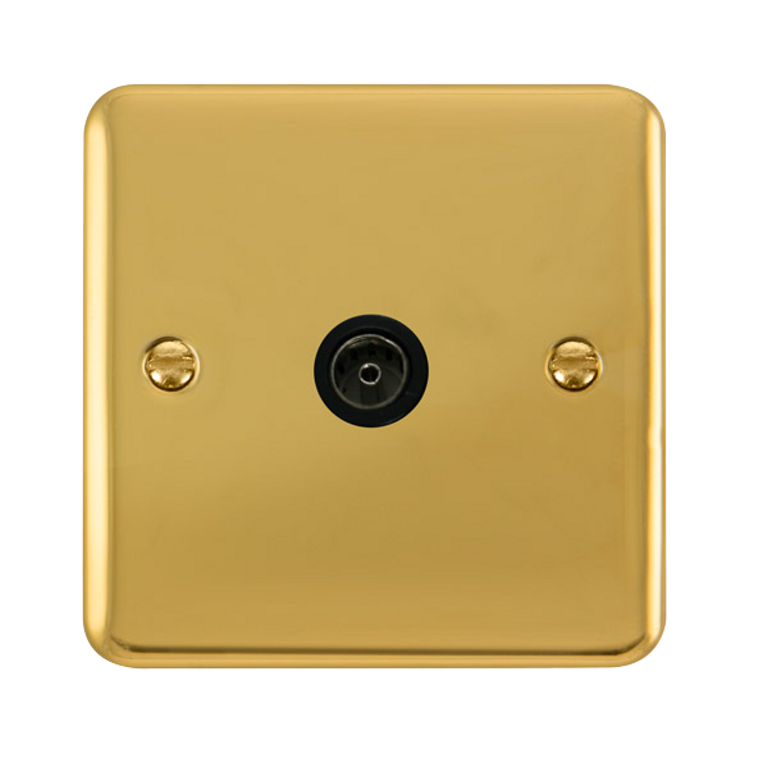 Click Deco Plus Polished Brass 1G TV Coaxial Outlet Black Insert