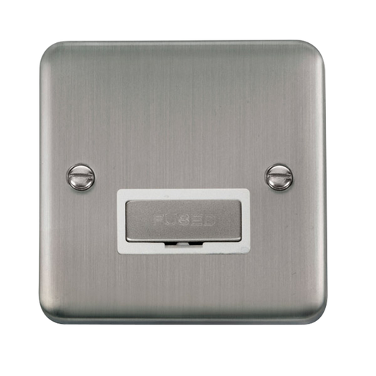 Click Deco Plus Stainless Steel 1G 13A Unswitched Fused Connection Unit White Insert