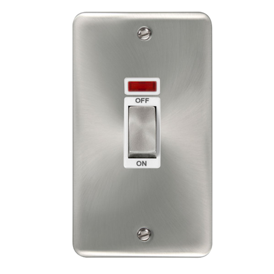 Click Deco Plus Satin Chrome 2G 45A DP Vertical Switch & Neon White Insert