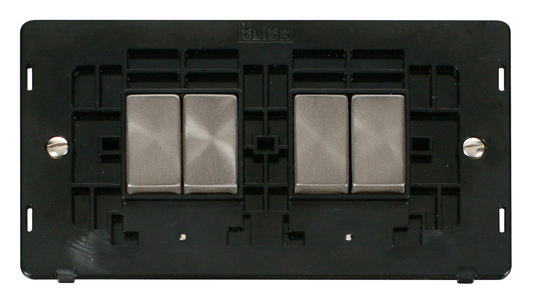 Click Definity Screwless Brushed Stainless 4G 2W Quadruple Light Switch Black Insert