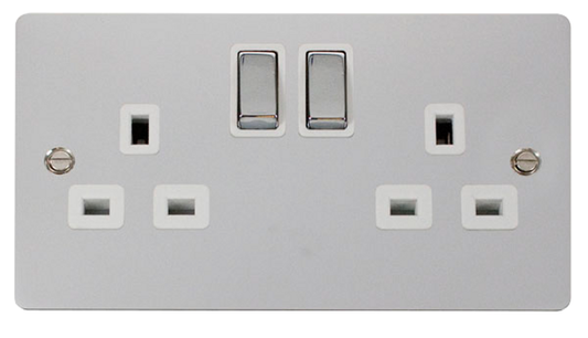 Click Define Polished Chrome 2G 13A Double Switched Socket White Insert