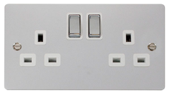 Click Define Polished Chrome 2G 13A Double Switched Socket White Insert