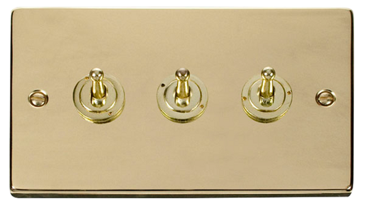 Click Deco Polished Brass 3G 2W Triple Dolly Light Switch