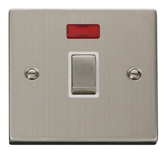 Click Deco Stainless Steel 1G 20A DP Switch & Neon White Insert