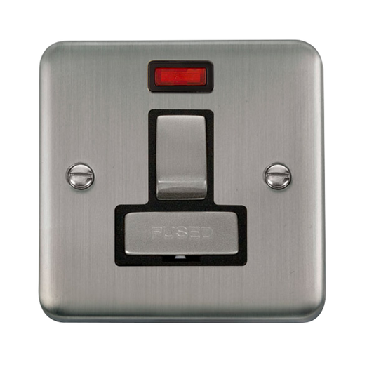 Click Deco Plus Stainless Steel 1G 13A Switched Fused Connection Unit & Neon Black Insert