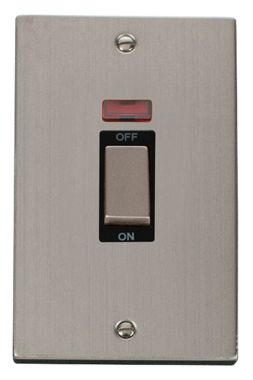 Click Deco Stainless Steel 2G 45A DP Vertical Switch & Neon Black Insert
