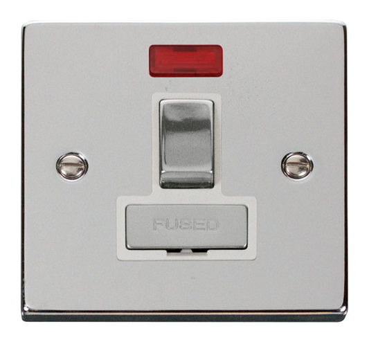Click Deco Polished Chrome 1G 13A Switched Fused Connection Unit & Neon White Insert