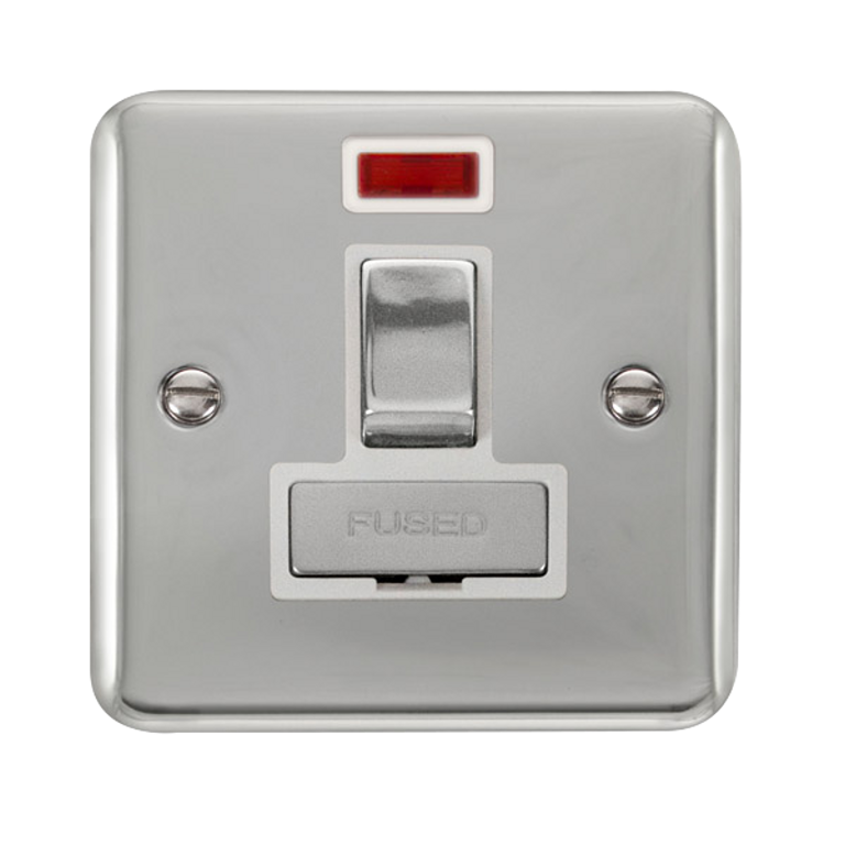 Click Deco Plus Polished Chrome 1G 13A Switched Fused Connection Unit & Neon White Insert