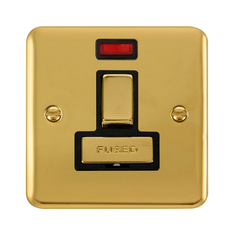 Click Deco Plus Polished Brass 1G 13A Switched Fused Connection Unit & Neon Black Insert