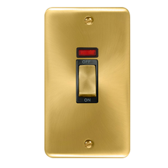 Click Deco Plus Satin Brass 2G 45A DP Vertical Switch & Neon Black Insert