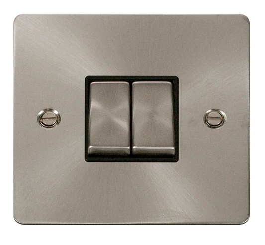 Click Define Brushed Stainless 2G 2W Double Light Switch Black Insert