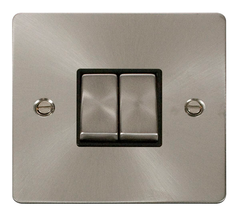 Click Define Brushed Stainless 2G 2W Double Light Switch Black Insert