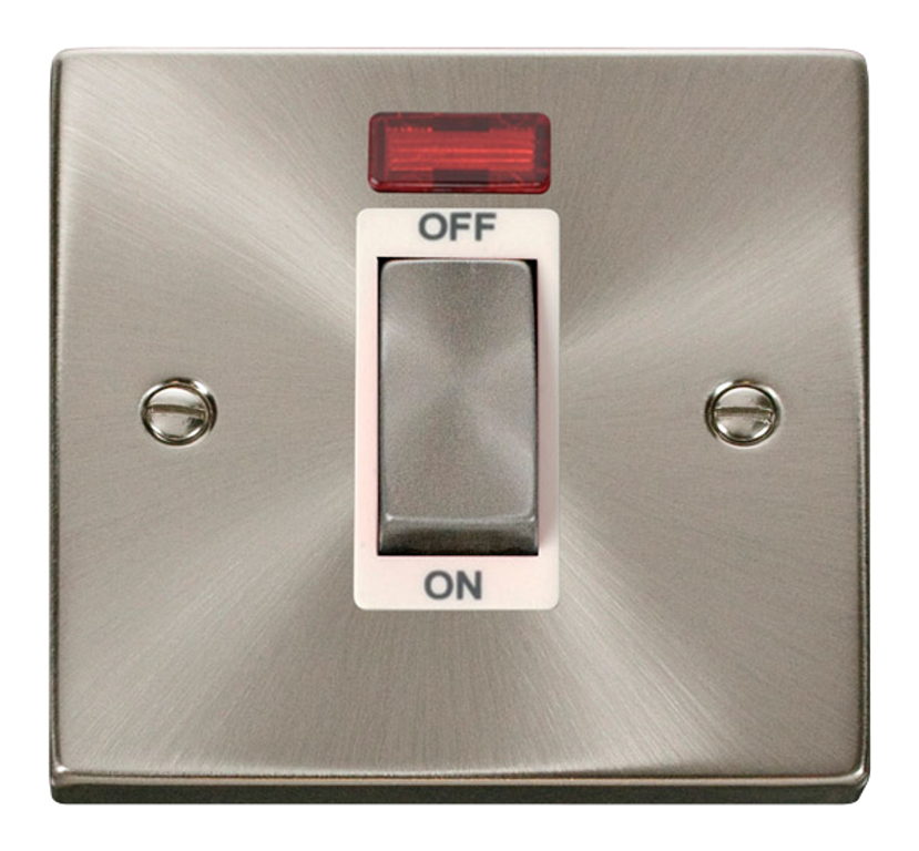 Click Deco Satin Chrome 1G 45A DP Switch & Neon White Insert