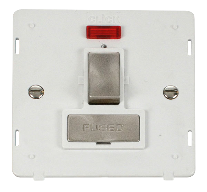 Click Definity Screwless Brushed Stainless 1G 13A Switched Fused Connection Unit & Neon White Insert