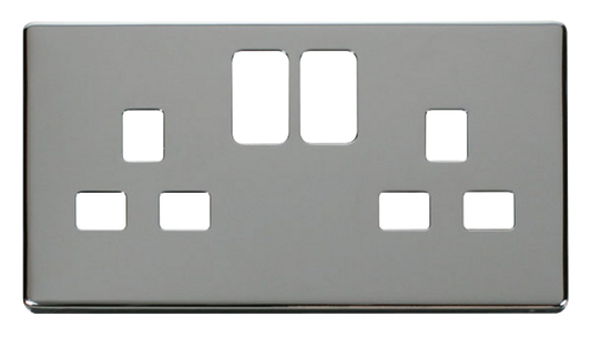 Click Definity Screwless Polished Chrome 2G 13A Double Switched Socket Black Insert