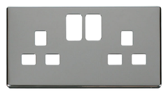 Click Definity Screwless Polished Chrome 2G 13A Double Switched Socket Black Insert