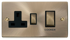Click Deco Antique Brass 2G 45A DP Cooker Control Unit Black Insert