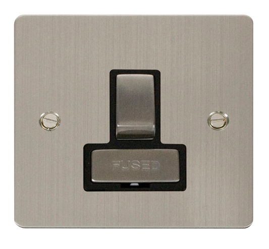Click Define Stainless Steel 1G 13A Switched Fused Connection Unit Black Insert