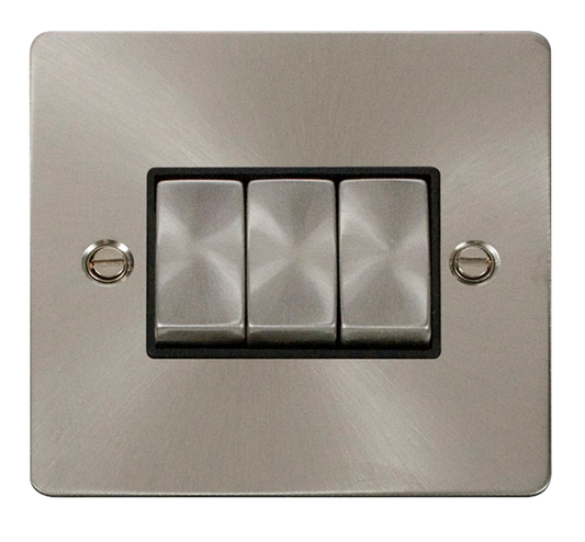 Click Define Brushed Stainless 3G 2W Triple Light Switch Black Insert