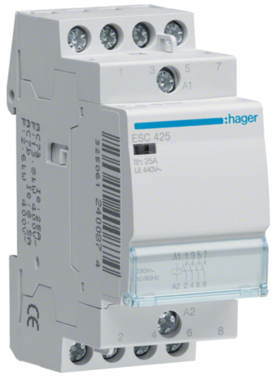 Hager 25 Amp 230V 4NO Contactor Three Module