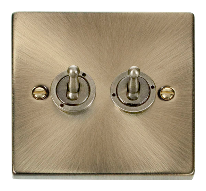 Click Deco Antique Brass 2G 2W Double Dolly Light Switch