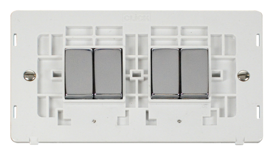 Click Definity Screwless Polished Chrome 4G 2W Quadruple Light Switch White Insert