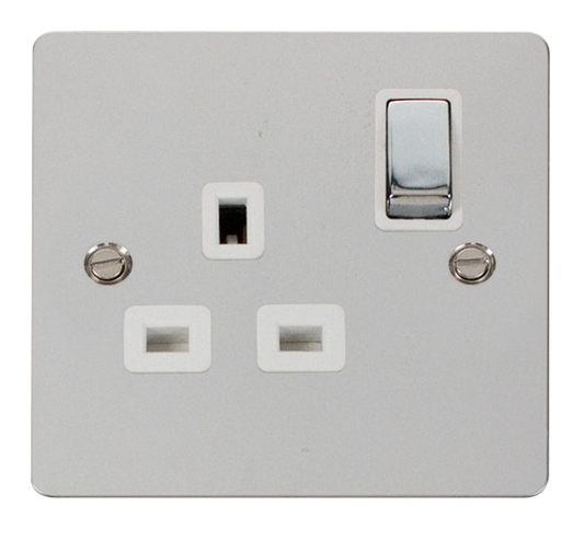 Click Define Polished Chrome 1G 13A Single Switched Socket White Insert