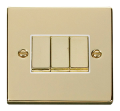 Click Deco Polished Brass 3G 2W Triple Light Switch White Insert