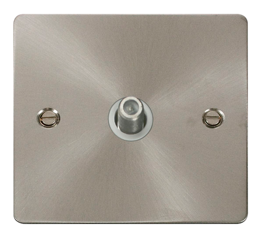 Click Define Brushed Stainless 1G F Satellite Outlet Plate White Insert