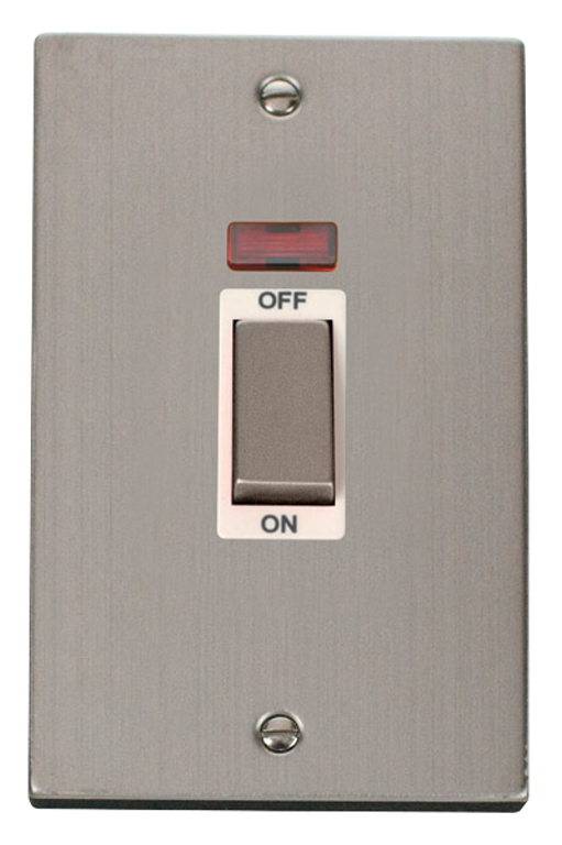 Click Deco Stainless Steel 2G 45A DP Vertical Switch & Neon White Insert