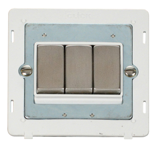 Click Definity Screwless Stainless Steel 3G 2W Triple Light Switch White Insert