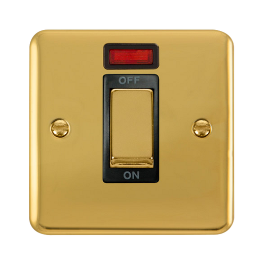 Click Deco Plus Polished Brass 1G 45A DP Switch & Neon Black Insert
