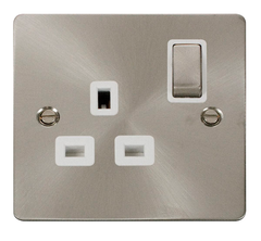 Click Define Brushed Stainless 1G 13A Single Switched Socket White Insert