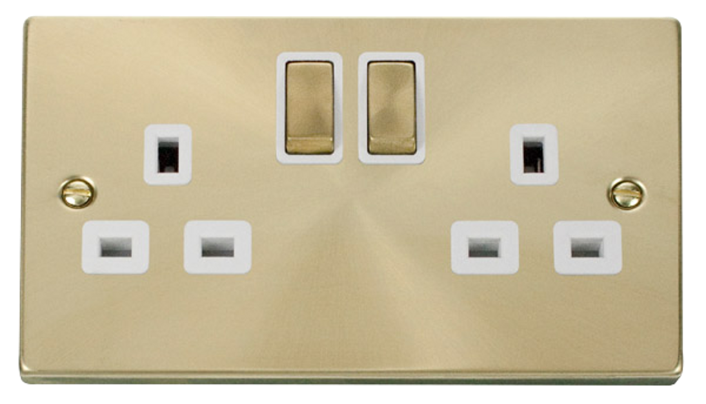 Click Deco Satin Brass 2G 13A Double Switched Socket White Insert